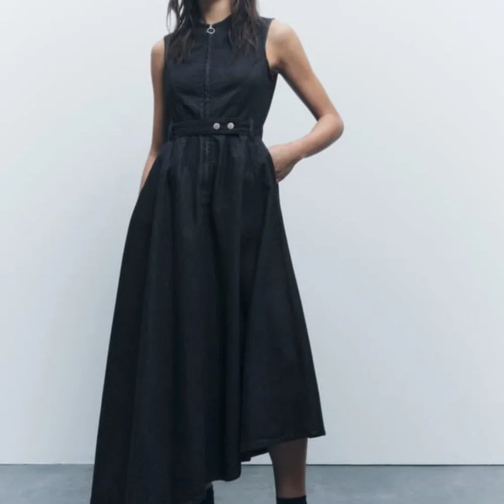 NWT ZARA ZW COLLECTION ASYMMETRIC DENIM DRESS S